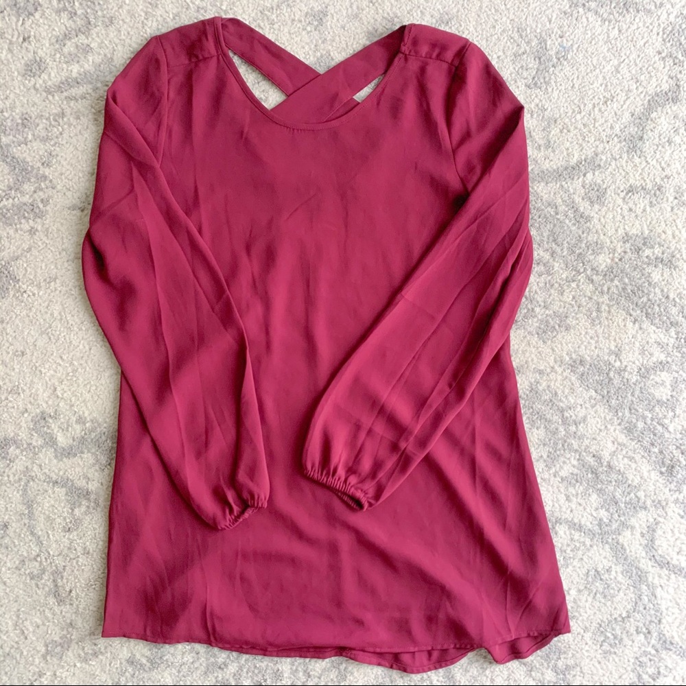 Maurices Long Sleeve Burgundy Criss Cross Back Tunic Size XS